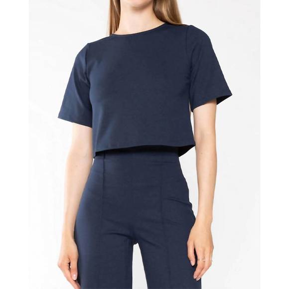 NEW RIPLEY RADER ponte knit short sleeve top in navy - Picture 2 of 3